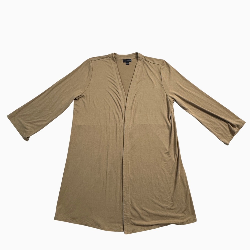 J. Jill Wearever Cardigan Womens Medium Tan Open Front 3/4 Sleeve Rayon Blend